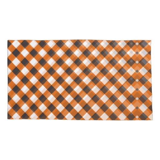 Monogram Elegant Sinaasappel Wit Plaid Gingham Kussensloop (Achterkant-Links)