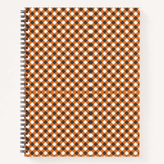 Monogram Elegant Sinaasappel Wit Plaid Gingham Notitieboek (Voorkant)