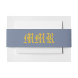 Monogram Elegant Stofblauw en Goud Uitnodigingen Wikkel