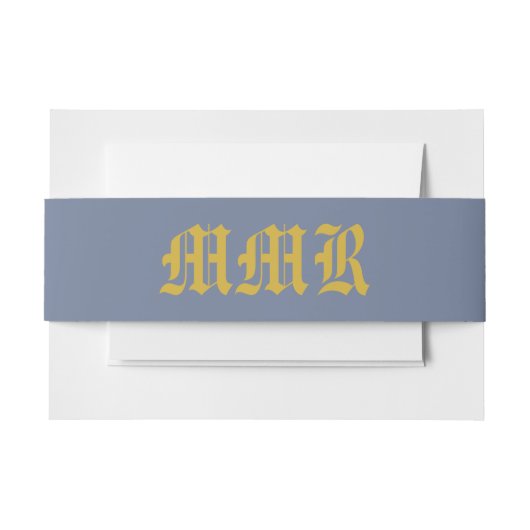 Monogram Elegant Stofblauw en Goud Uitnodigingen Wikkel (Voorkant Voorbeeld)