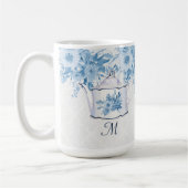Monogram Elegant Teapot Dusty Blue in White Floral Koffiemok (Links)