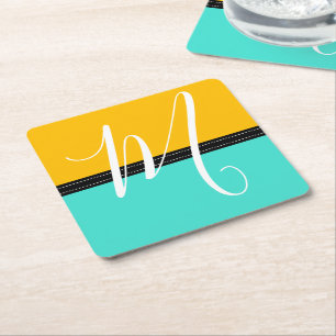 Monogram Elegant Turquoise & Amber Solid Color Kartonnen Onderzetters