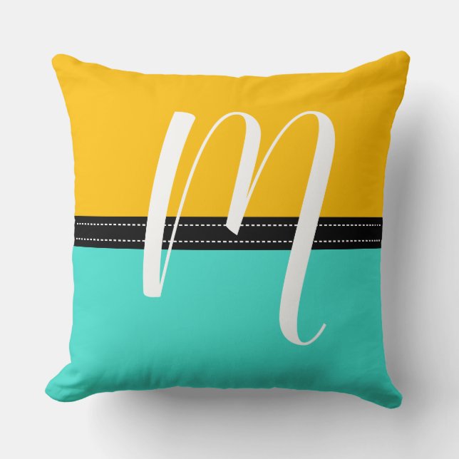 Monogram Elegant Turquoise & Amber Solid Color Kussen (Voorkant)