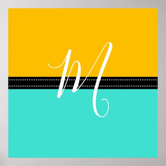 Monogram Elegant Turquoise & Amber Solid Color Poster (Voorkant)