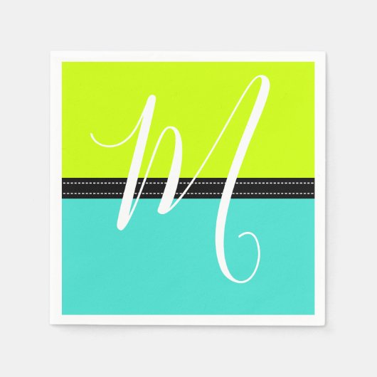 Monogram Elegant Turquoise & Volt Solid Color Servet (Voorkant)