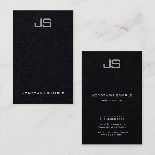 Monogram Elegant Verticale Sjabloon Luxe Black Visitekaartje (Voorkant / Achterkant)