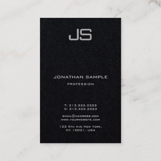 Monogram Elegant Verticale Sjabloon Luxe Black Visitekaartje (Achterkant)