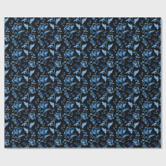Monogram Elegant Vintage Blauwe Bloemmotief Cadeaupapier