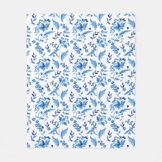 Monogram Elegant Vintage Blauwe Bloemmotief Fleece Deken