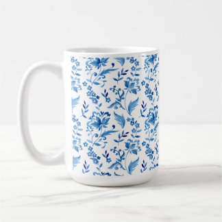 Monogram Elegant Vintage Blauwe Bloemmotief Koffiemok