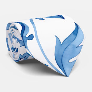 Monogram Elegant Vintage Blauwe Bloemmotief Stropdas