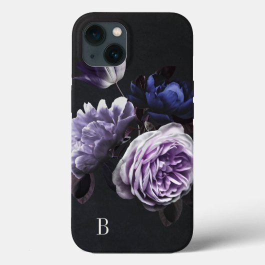 Monogram Elegant Violet Floral Roos Case-Mate iPhone Case (Achterkant)