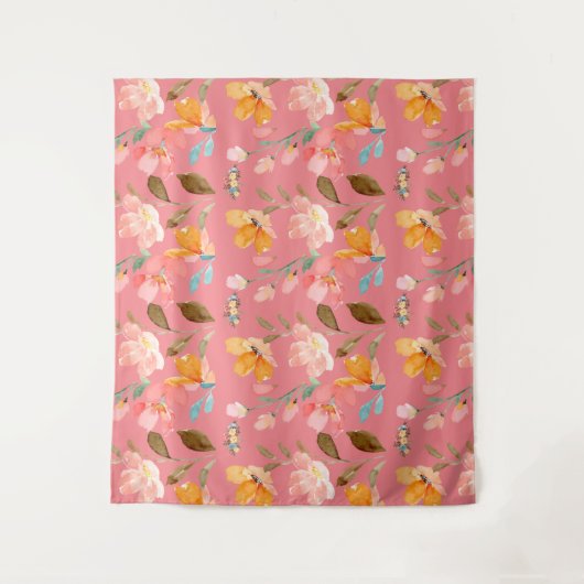 Monogram Elegant Watercolor Roze Wandkleed (Voorkant)