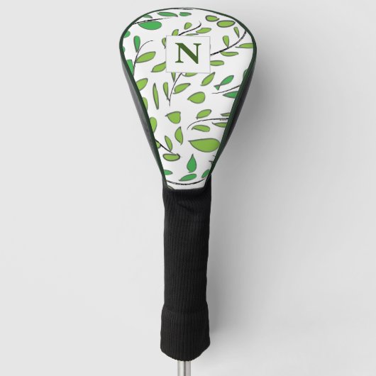 Monogram Elegant Waterverf Groene Bladeren Patroon Golfheadcover (Voorkant)