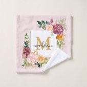 Monogram Elegant Waterverf Roos Floral Botanical Bad Handdoek (Wasdoekje)
