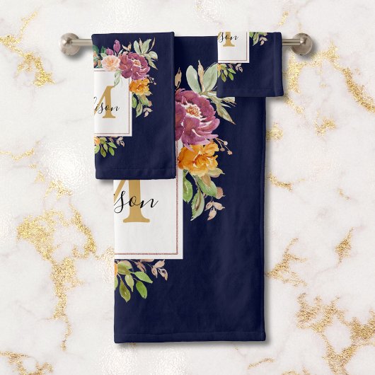 Monogram Elegant Waterverf Roos Floral Botanical Bad Handdoek