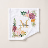 Monogram Elegant Waterverf Roos Floral Botanical Bad Handdoek (Wasdoekje)