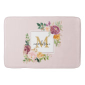 Monogram Elegant Waterverf Roos Floral Botanical Badmat (Voorkant)