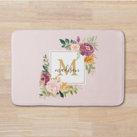 Monogram Elegant Waterverf Roos Floral Botanical Badmat