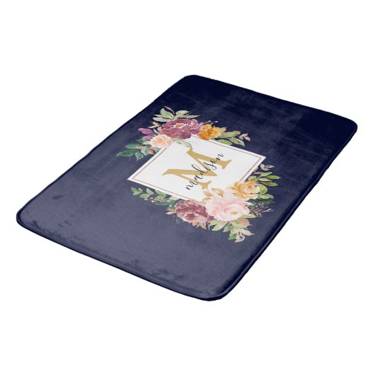Monogram Elegant Waterverf Roos Floral Botanical Badmat (Gekanteld)