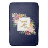 Monogram Elegant Waterverf Roos Floral Botanical Badmat (Voorkant Verticaal)