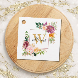 Monogram Elegant Waterverf Roos Floral Botanical Bedankjes Labels