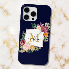 Monogram Elegant Waterverf Roos Floral Botanical iPhone 15 Pro Max Hoesje