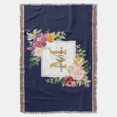 Monogram Elegant Waterverf Roos Floral Botanical Deken (Voorkant Verticaal)