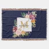 Monogram Elegant Waterverf Roos Floral Botanical Deken (Voorkant)