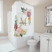 Monogram Elegant Waterverf Roos Floral Botanical Douchegordijn (In situ)