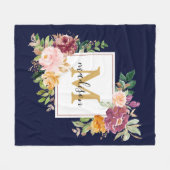 Monogram Elegant Waterverf Roos Floral Botanical Fleece Deken (Voorkant (Horizontaal))