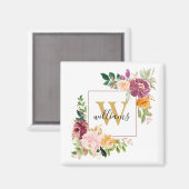 Monogram Elegant Waterverf Roos Floral Botanical Magneet (Voorkant / Achterkant)