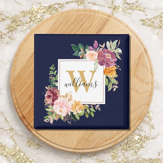 Monogram Elegant Waterverf Roos Floral Botanical Magneet