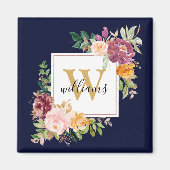 Monogram Elegant Waterverf Roos Floral Botanical Magneet (Voorkant)