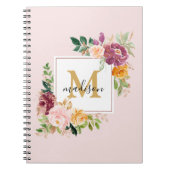 Monogram Elegant Waterverf Roos Floral Botanical Notitieboek (Voorkant)