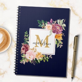Monogram Elegant Waterverf Roos Floral Botanical Notitieboek