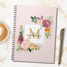 Monogram Elegant Waterverf Roos Floral Botanical Notitieboek