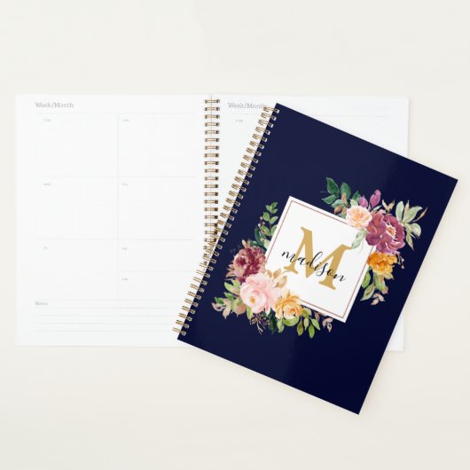 Monogram Elegant Waterverf Roos Floral Botanical Planner (Display)