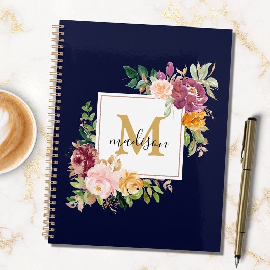 Monogram Elegant Waterverf Roos Floral Botanical Planner