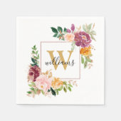 Monogram Elegant Waterverf Roos Floral Botanical Servet (Voorkant)