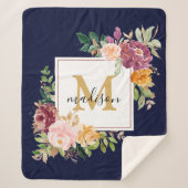 Monogram Elegant Waterverf Roos Floral Botanical Sherpa Deken (Voorkant)