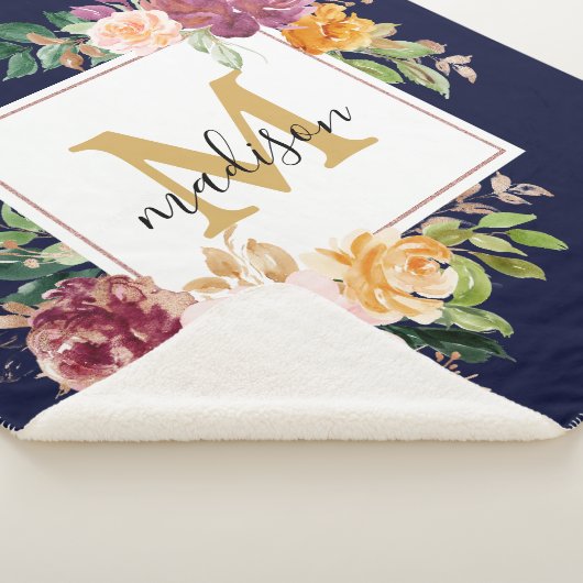 Monogram Elegant Waterverf Roos Floral Botanical Sherpa Deken (3/4)