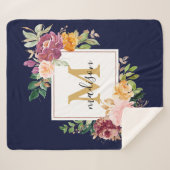 Monogram Elegant Waterverf Roos Floral Botanical Sherpa Deken (Voorkant (horizontaal))
