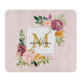 Monogram Elegant Waterverf Roos Floral Botanical Snijplank (Voorkant)