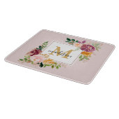 Monogram Elegant Waterverf Roos Floral Botanical Snijplank (Hoek)
