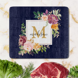 Monogram Elegant Waterverf Roos Floral Botanical Snijplank