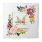 Monogram Elegant Waterverf Roos Floral Botanical Tegeltje (Voorkant)