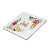 Monogram Elegant Waterverf Roos Floral Botanical Tegeltje (Zijkant)