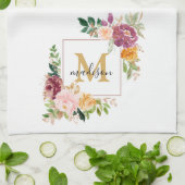 Monogram Elegant Waterverf Roos Floral Botanical Theedoek (Gevouwen)