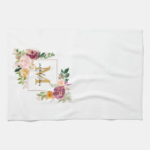 Monogram Elegant Waterverf Roos Floral Botanical Theedoek (Horizontaal)